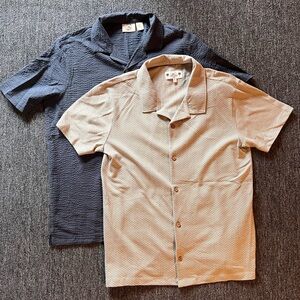 Men's Short Sleeve Button-Up Shirts - Navy and Tan NWOT